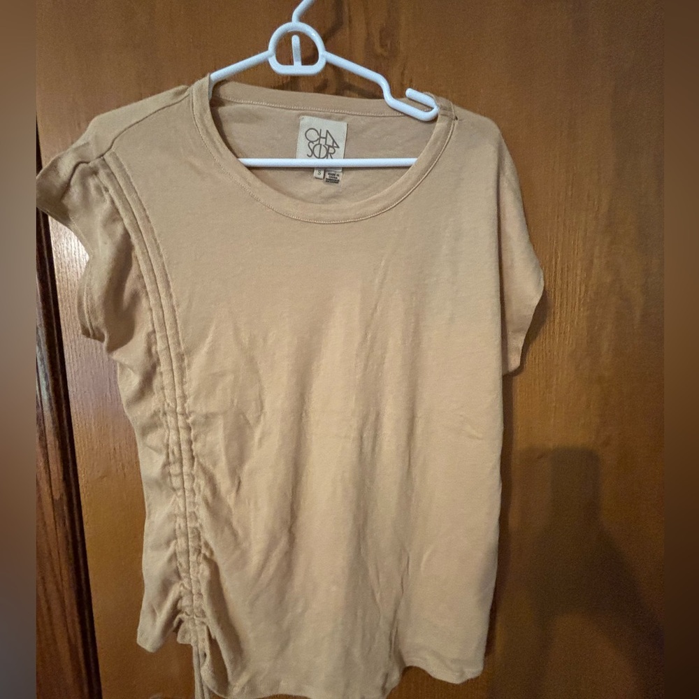 Chaser Top Ruched One Side High Back Low Front Tan Color NWT Small